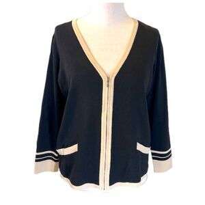 Cardigan Sweater Size 1X Grace Elements Black & Beige Front Zip